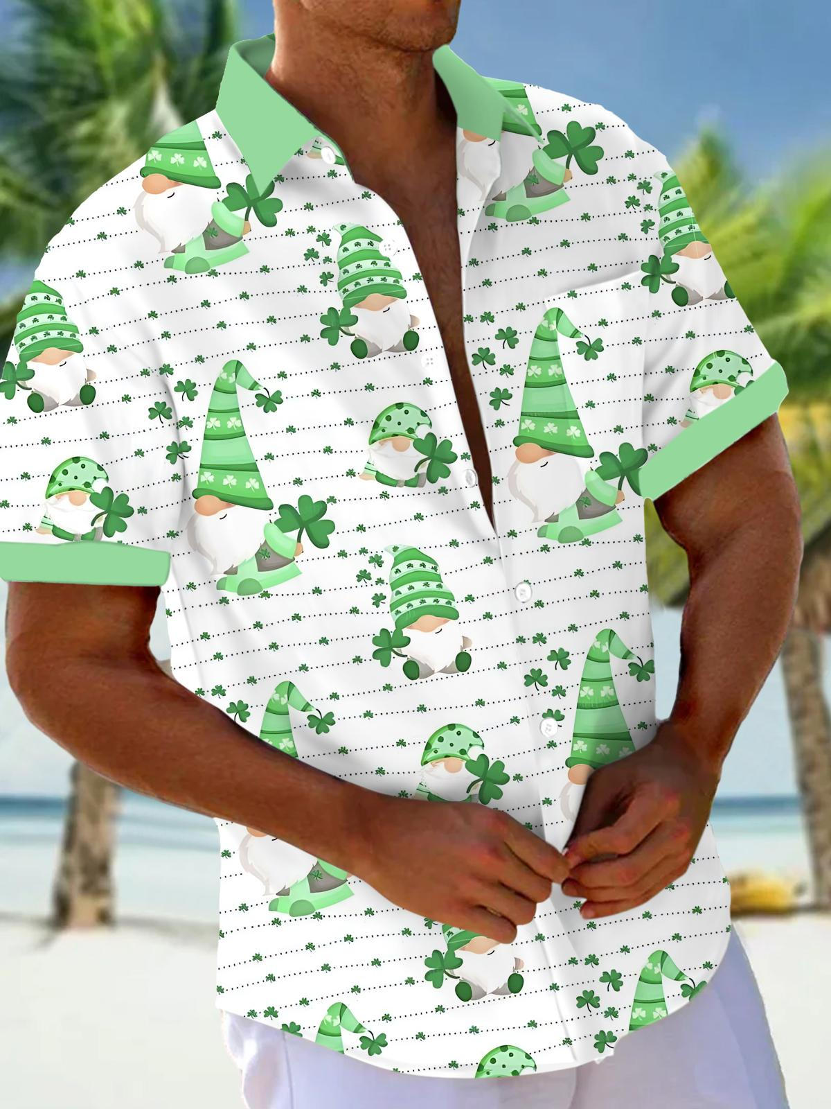 Dwarf Clover Print Men's Pocket Short Sleeve Shirts