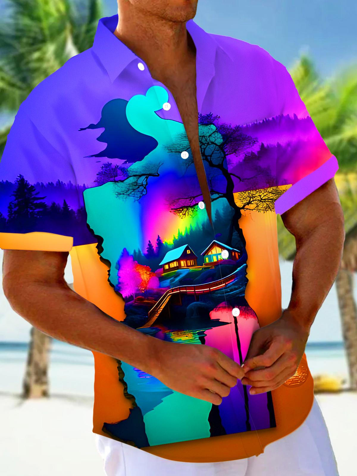 Artistic Rainbow Lake View Men's Pocket Short Sleeve Shirts