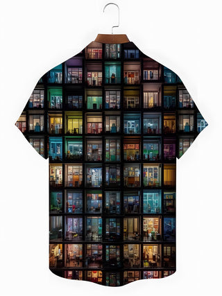 Men's balcony print pocket short sleeve shirt back view