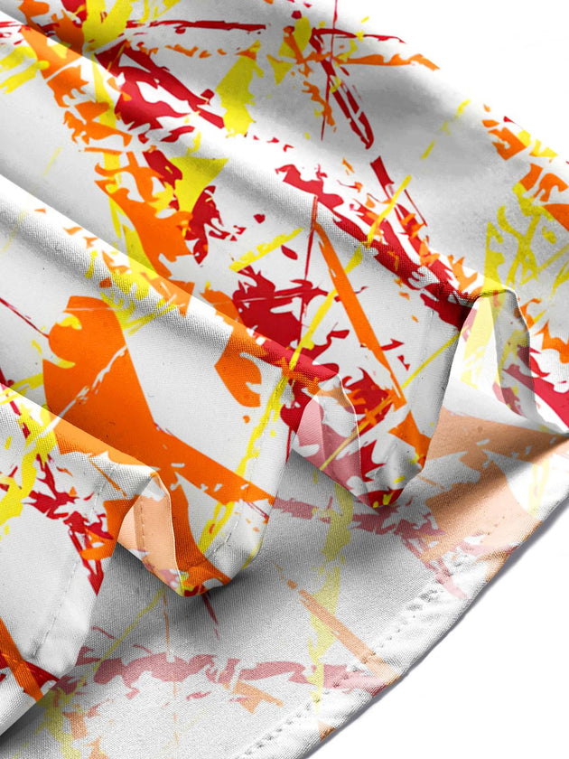 Men's abstract print pocket short sleeve shirt in a casual outdoor scene