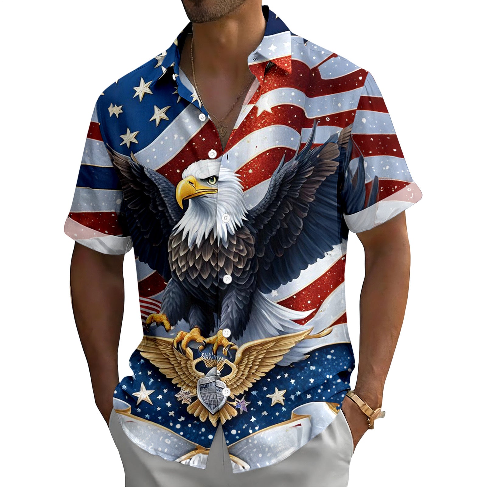men's red button up shirt Independence Day view 29