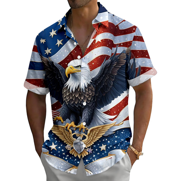 men's red button up shirt Independence Day view 29