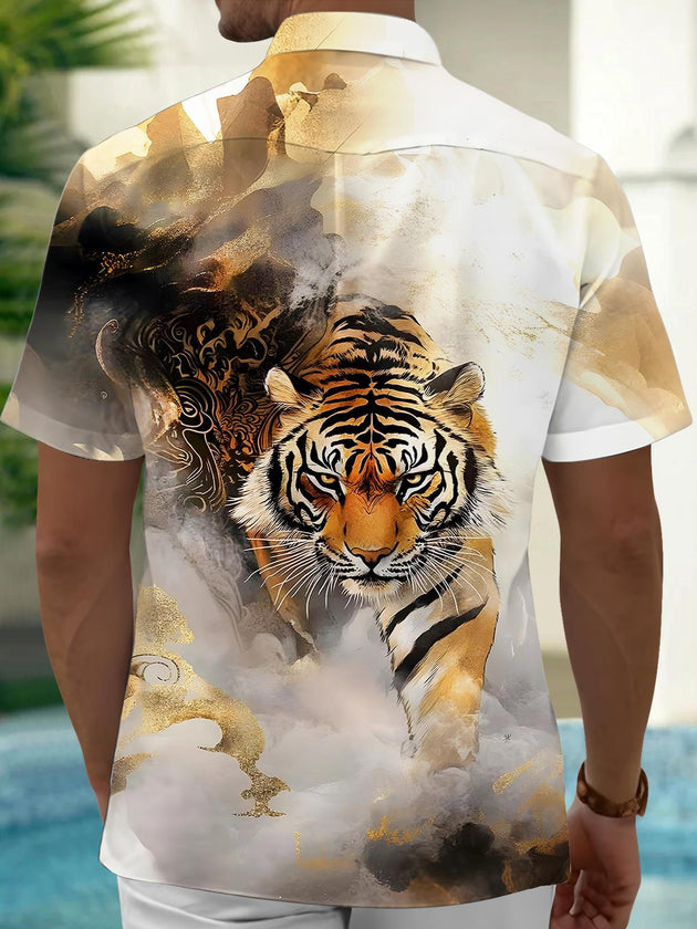 Men's animal tiger short sleeve shirt back view