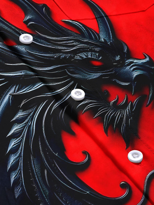men's dragon print long sleeve flat lay shirt