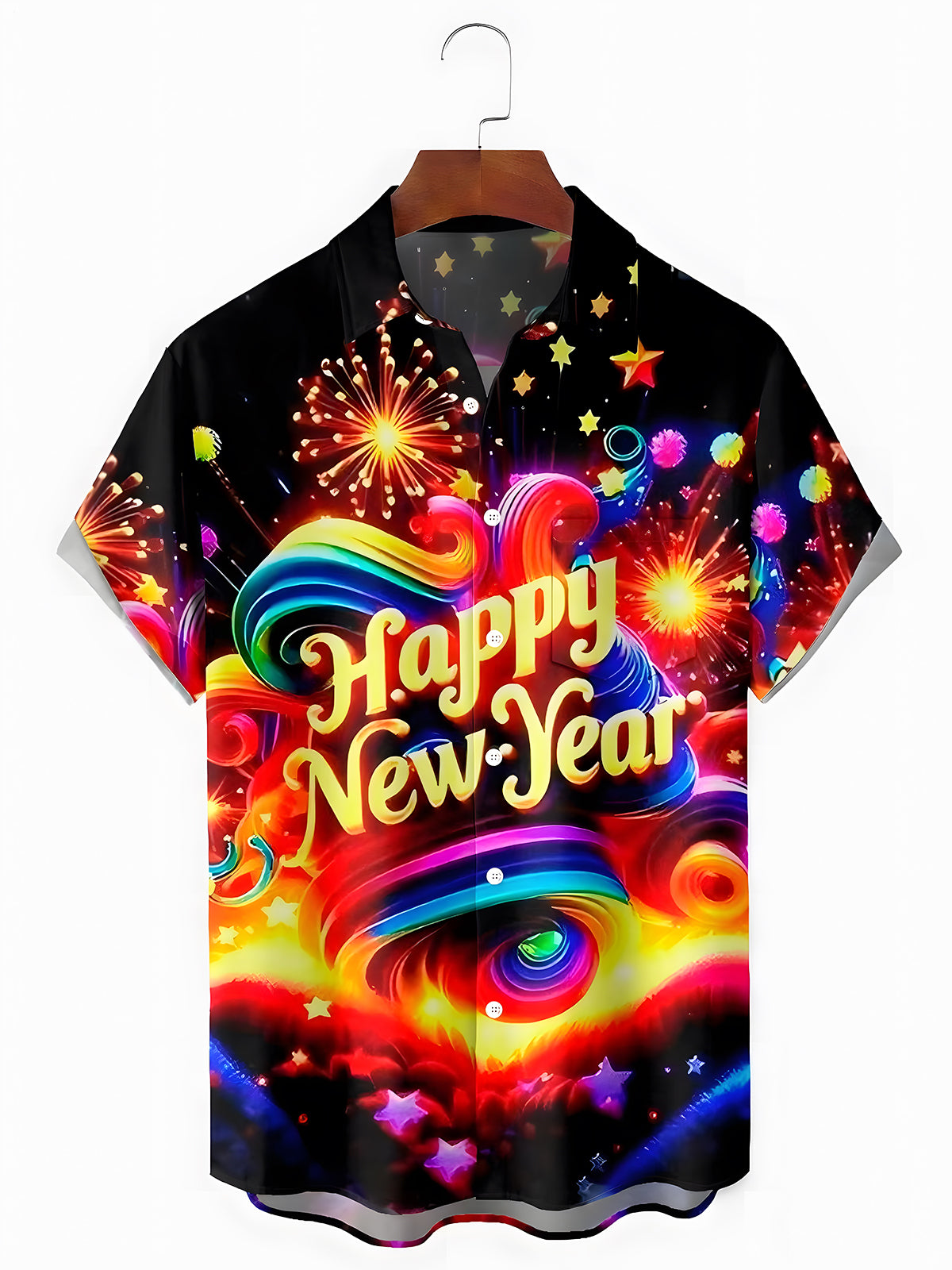 New Year Fireworks Men's Pocket Short Sleeve Shirts