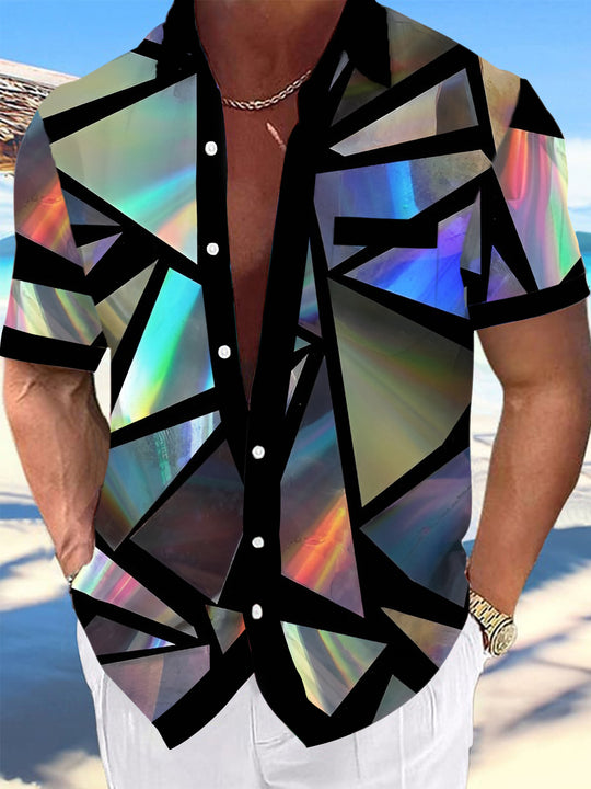 Men's Geometric Print Short Sleeve Shirt Front View