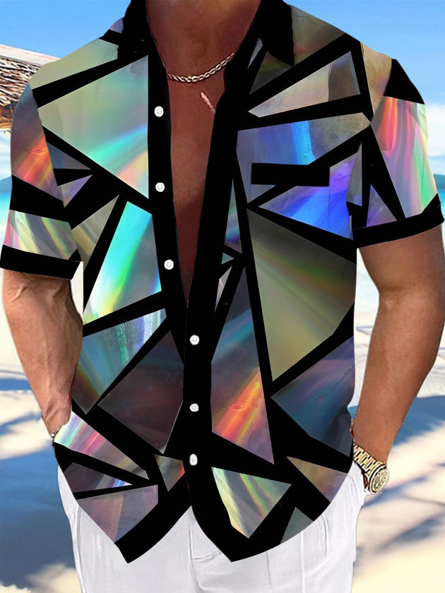 Men's Geometric Print Short Sleeve Shirt Front View