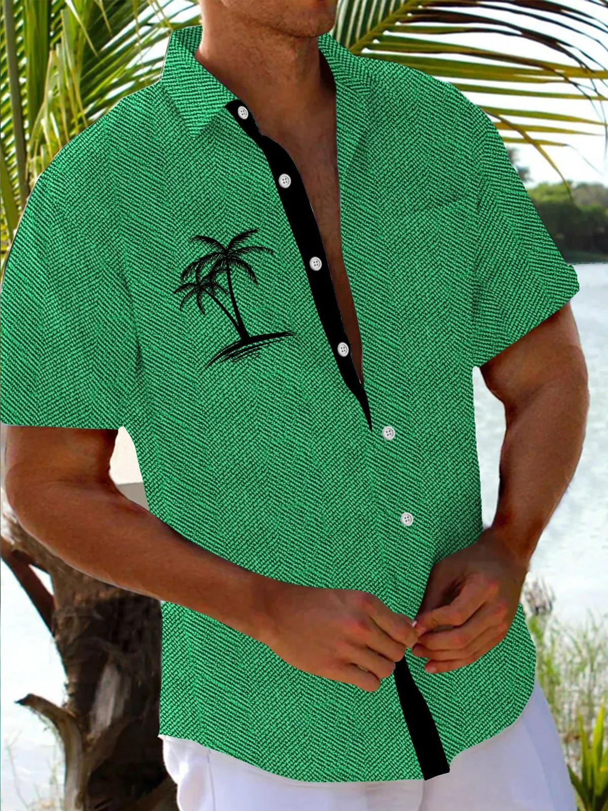 Hawaiian Coconut Tree Men's Pocket Short Sleeve Shirts