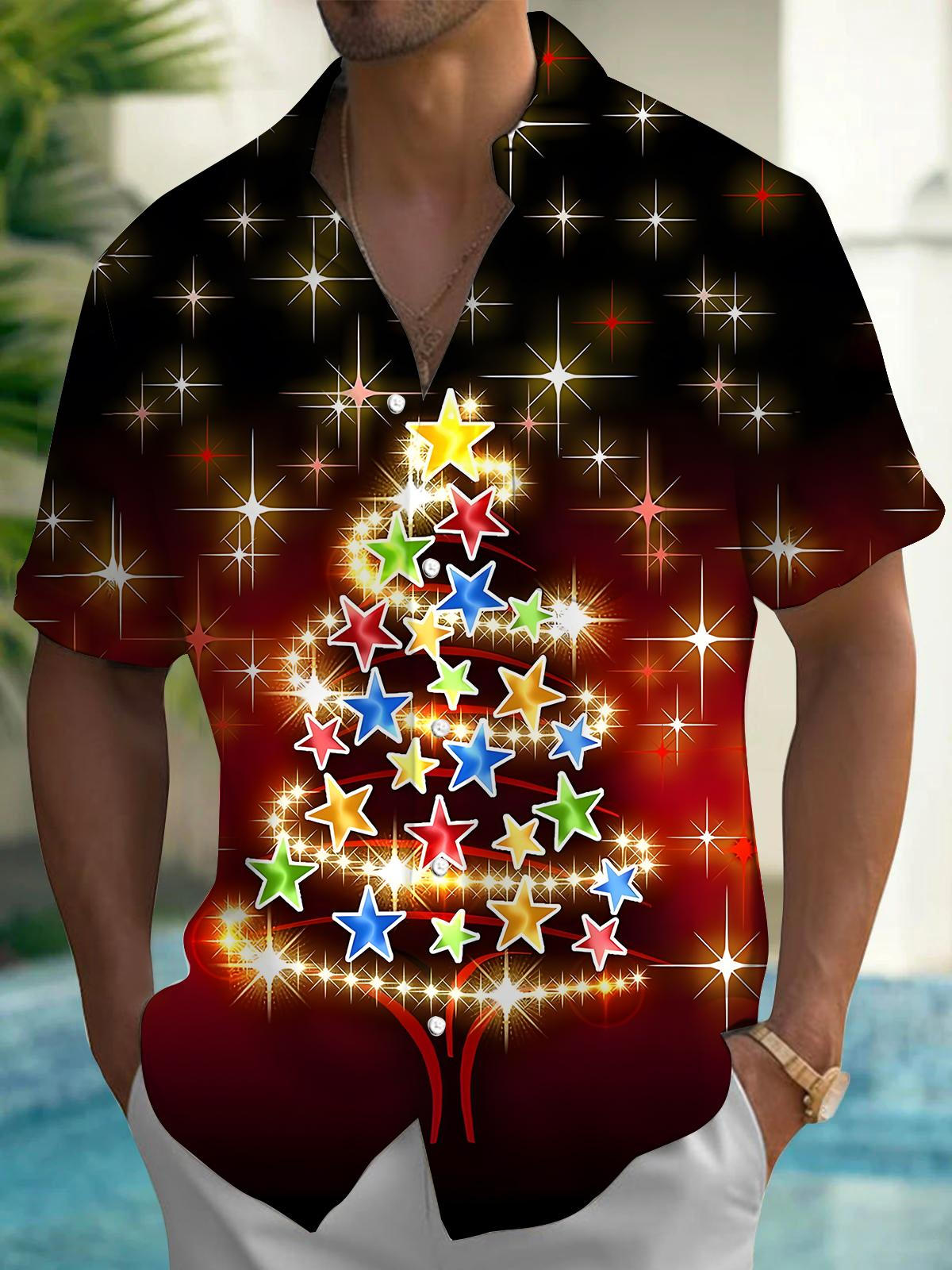 Christmas Tree Men's Pocket Short Sleeve Shirts