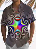 Abstract Gradient Geometric Print Short Sleeve Men's Shirts With Pocket