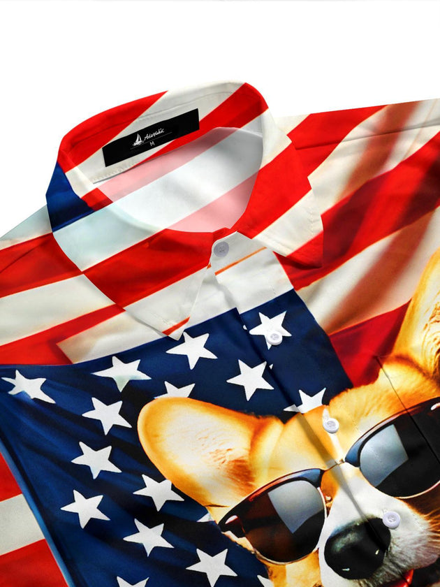 Men's patriotic print pocket short sleeve shirt side view