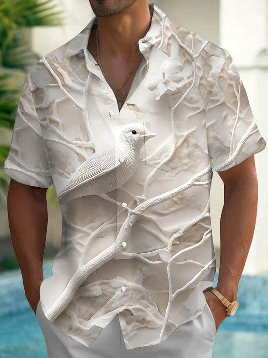 Bird Branch Art Print Men's Pocket Short Sleeve Shirts