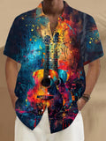 Music Guitar Print Men's Pocket Short Sleeve Shirts