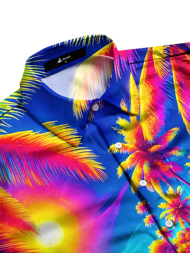 Men's tropical print pocket short sleeve shirt in side view with coastal appeal