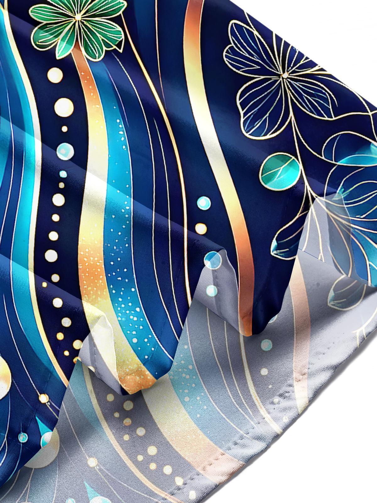Men's Hawaiian abstract floral short sleeve shirt flat lay pattern detail