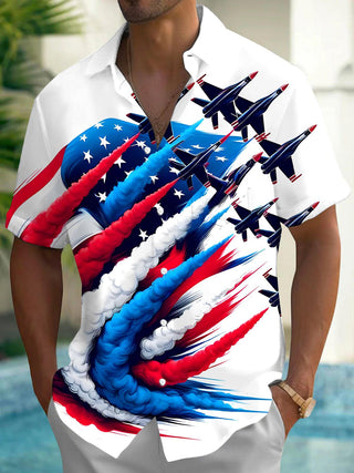 men's American flag print shirt front view Independence Day