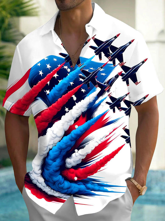 men's American flag print shirt front view Independence Day