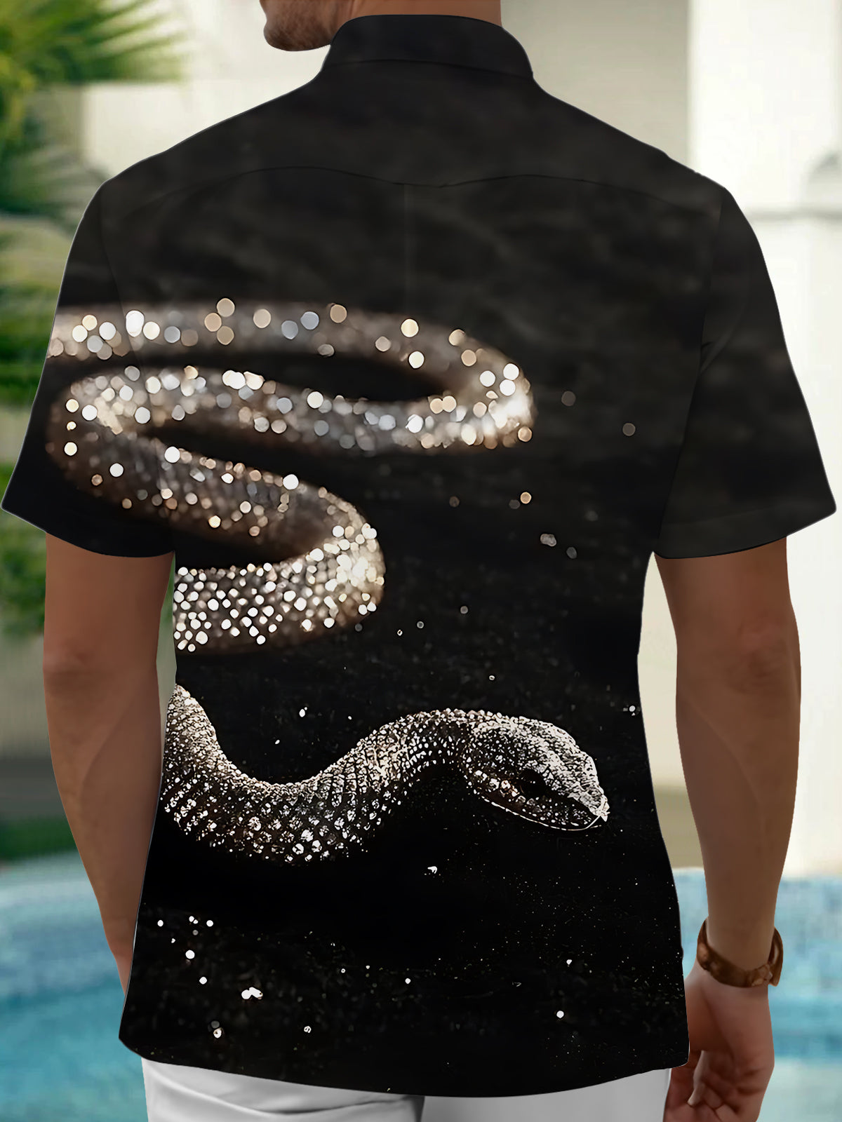 Snake Print Men's Pocket Short Sleeve Shirts
