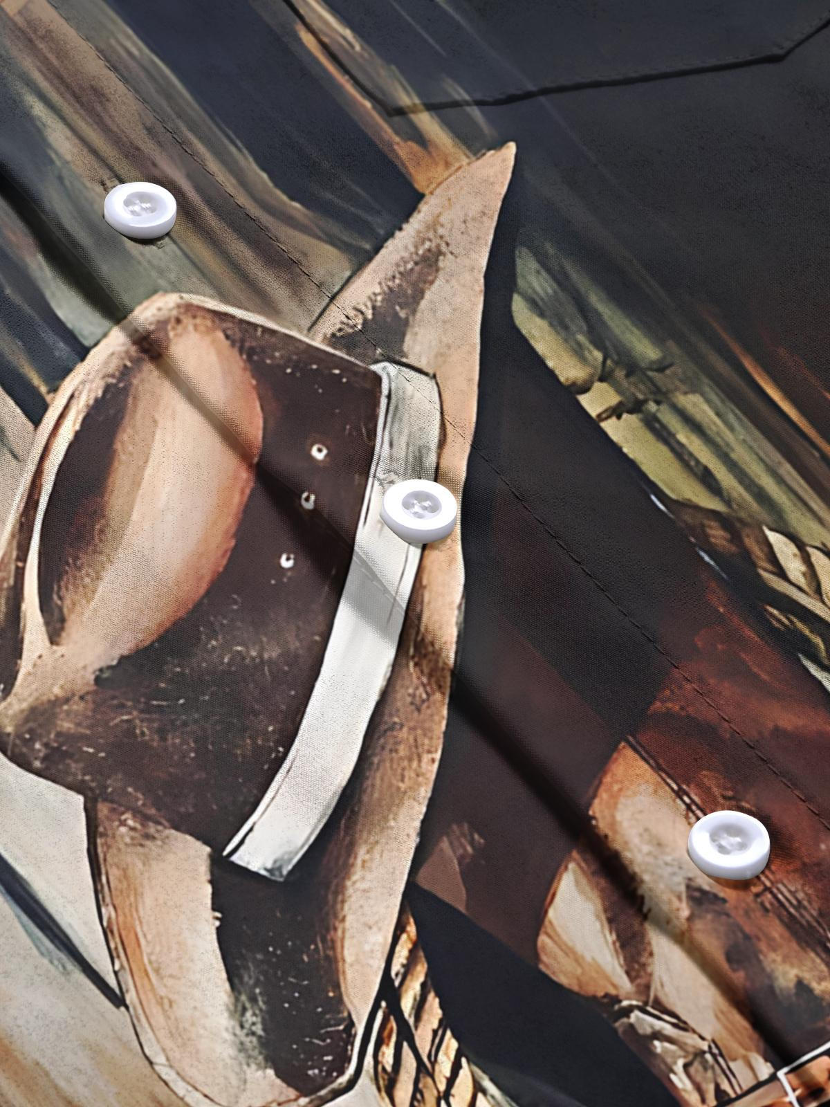 Western Cowboy Boots Print Men's Pocket Long Sleeve Shirts