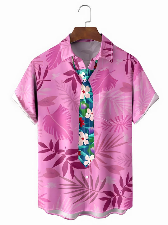 men's funny leaf tie pocket short sleeve shirt front view
