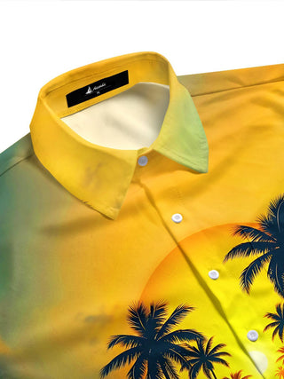 Men's tropical palm tree pocket short sleeve shirt side view