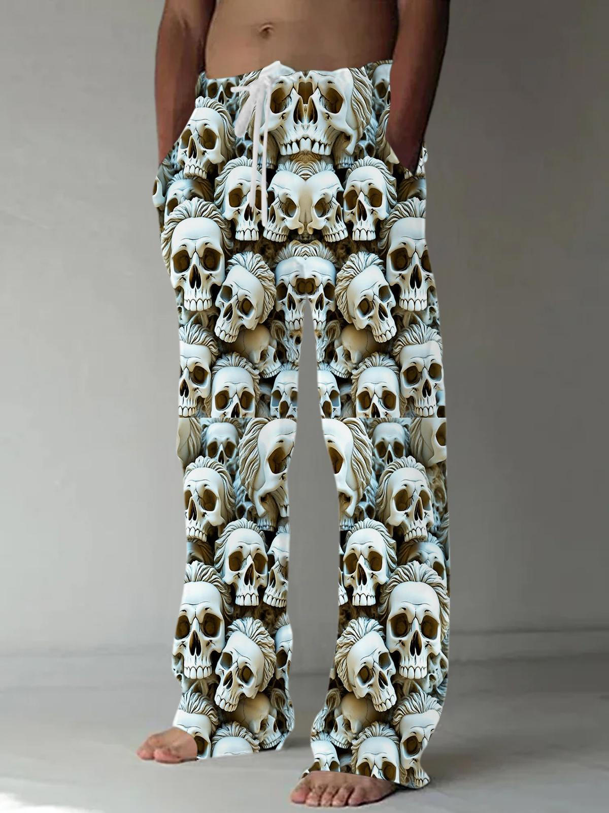 Funny Skull Art Relief Halloween Men's Casual Elastic Waist Pants