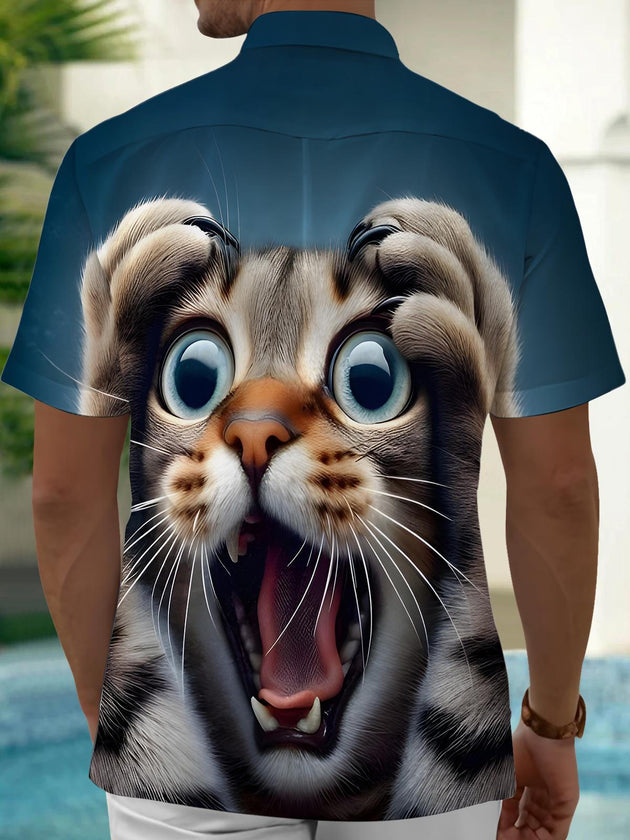 men's kitten pattern shirt back view