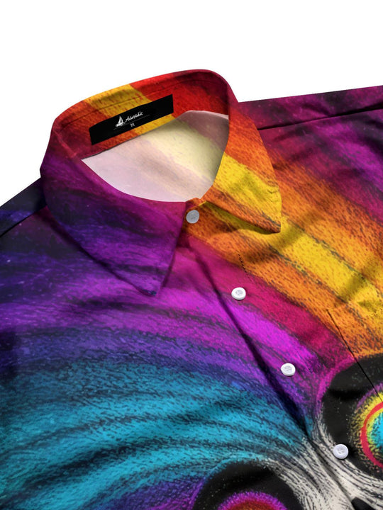 Funny Skull Print Men's Pocket Short Sleeve Shirts