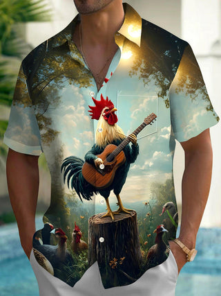 men's guitar print shirt front view