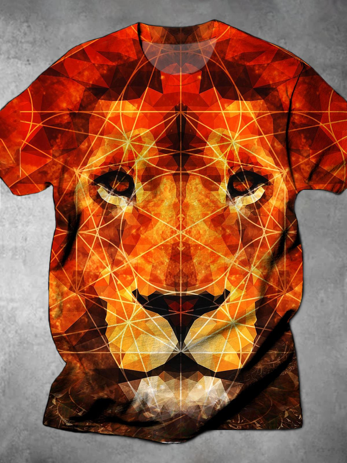 Lion Round Neck Short Sleeve Men's T-shirt