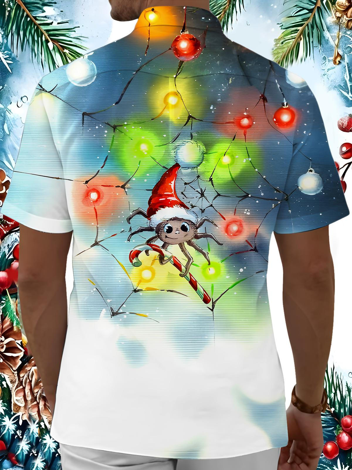 Fun Christmas Lights Spider Xmas Men's Pocket Short Sleeve Shirts