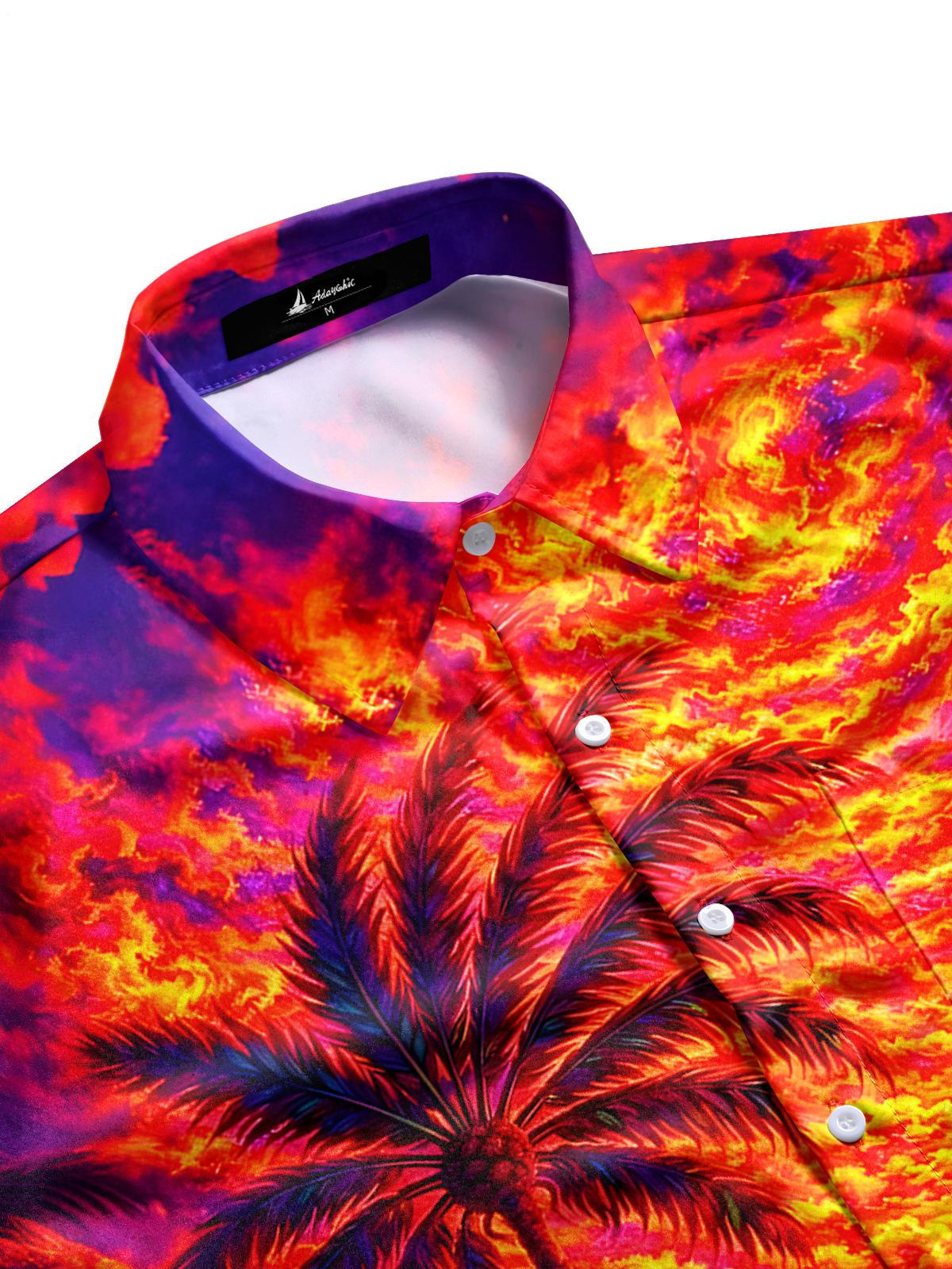 Men's tropical Hawaiian coconut tree pocket short sleeve shirt side view