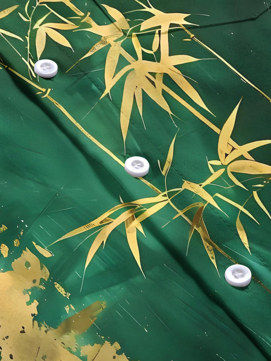 Men's bamboo print short sleeve pocket shirt close-up detail