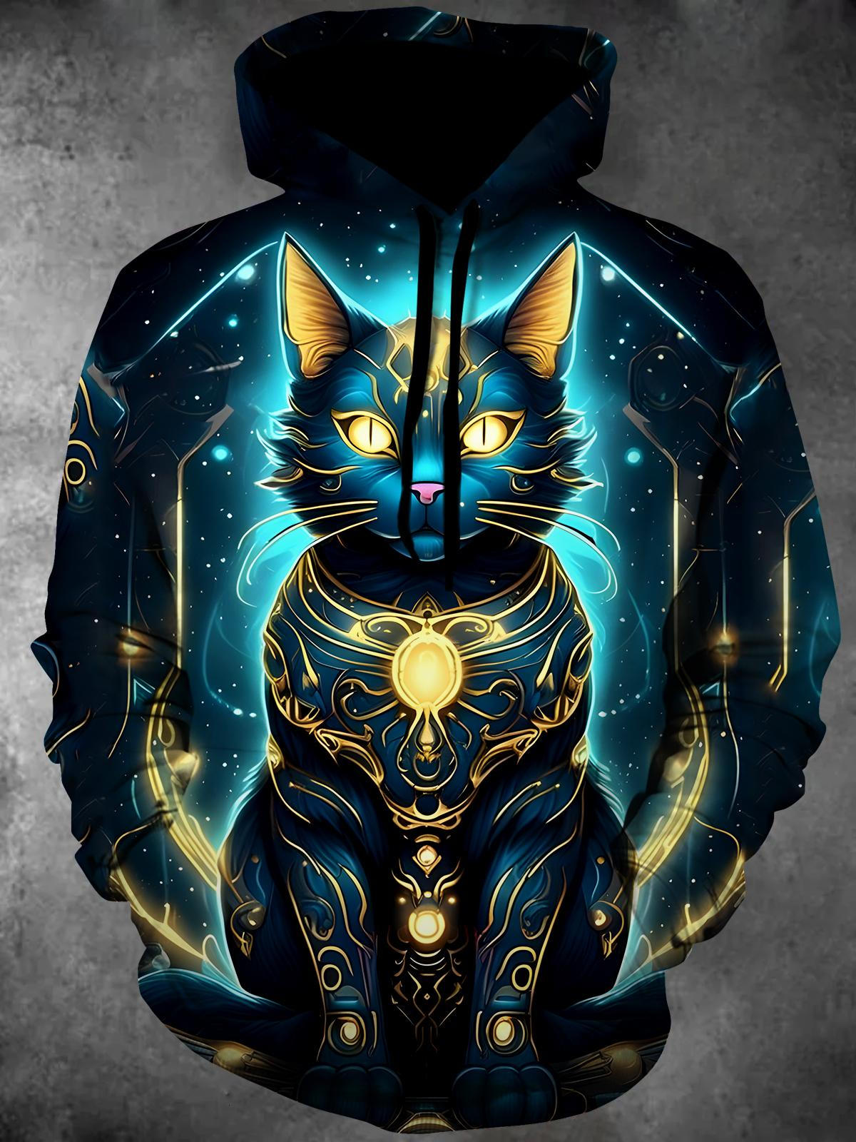 Cat Long Sleeve Hooded Pocket Men's Top