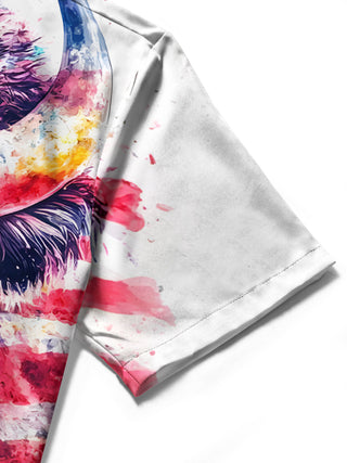 men's American flag print shirt close-up short sleeve