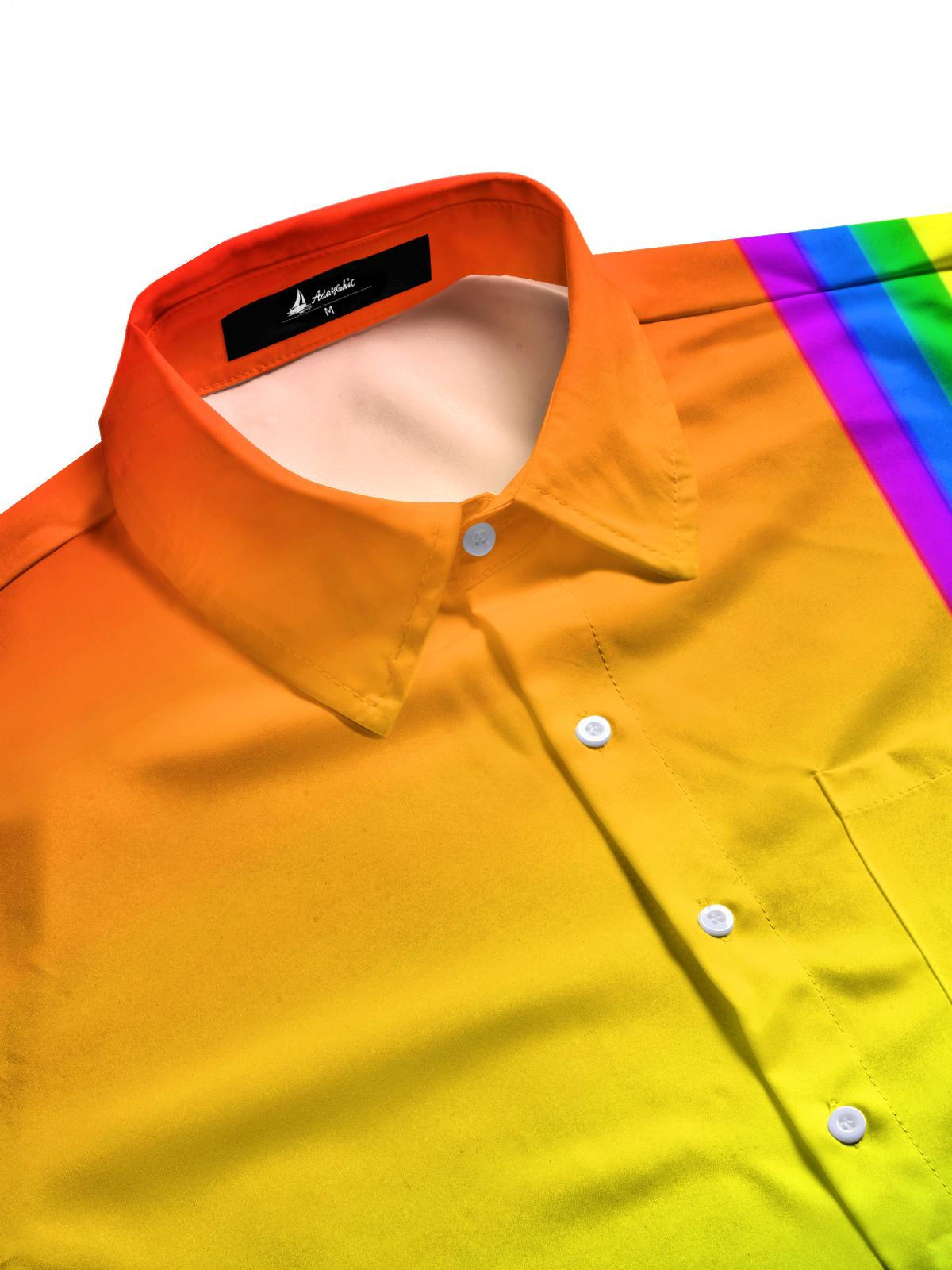 Rainbow Gradient Print Men's Pocket Short Sleeve Shirts