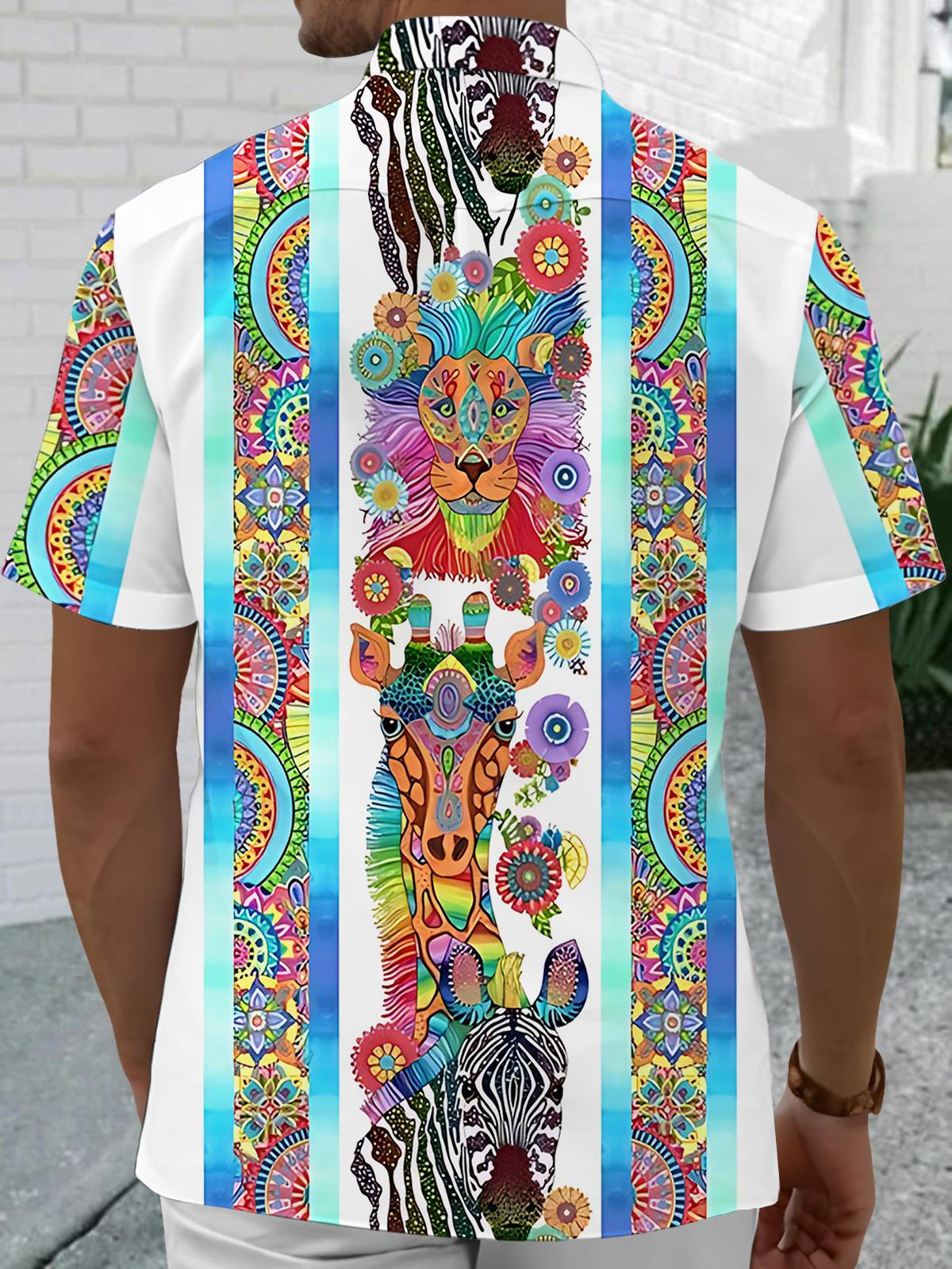 Animal Print Men's Pocket Short Sleeve Shirts