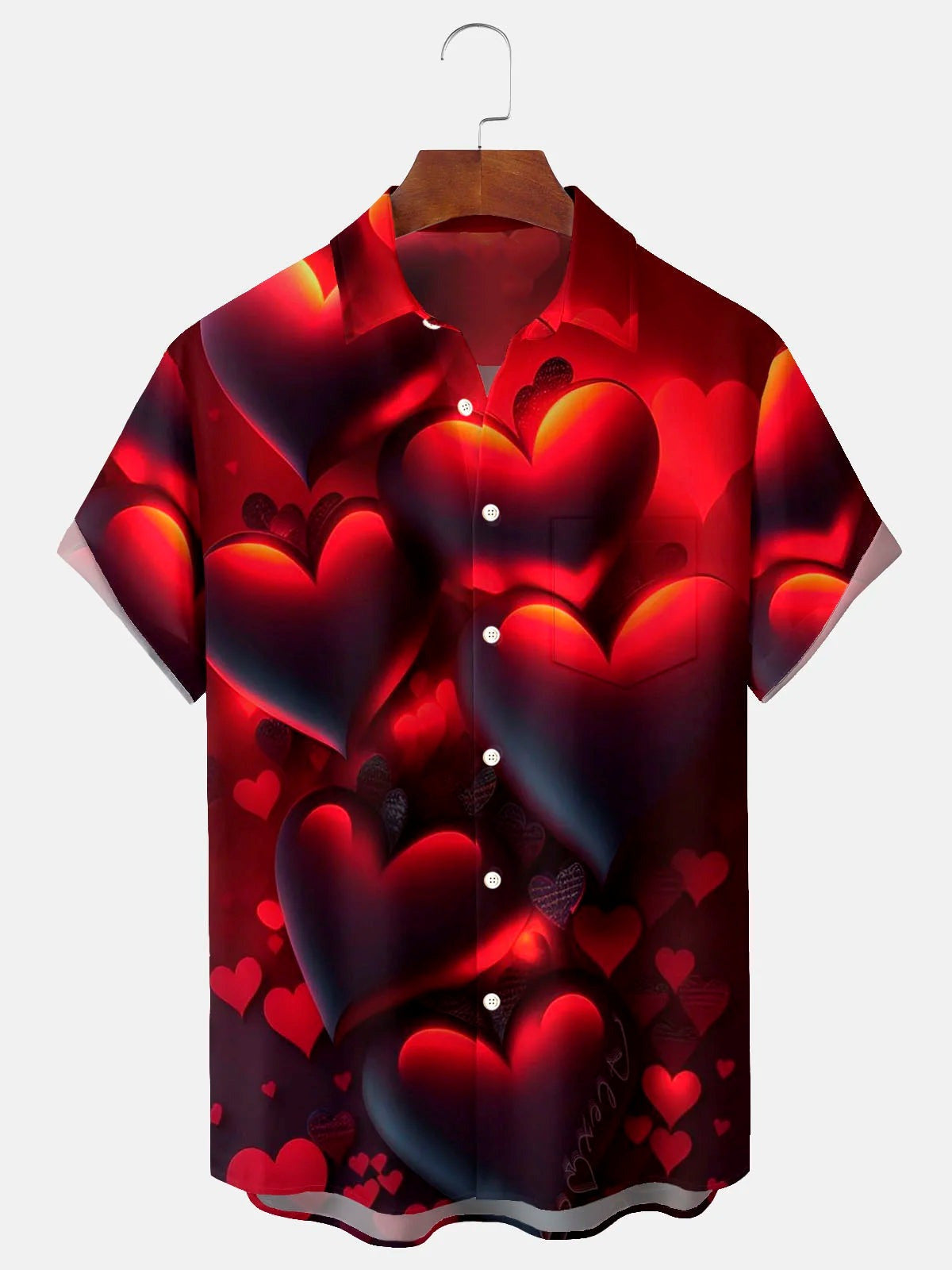 Gradient Heart Print Men's Pocket Short Sleeve Shirts