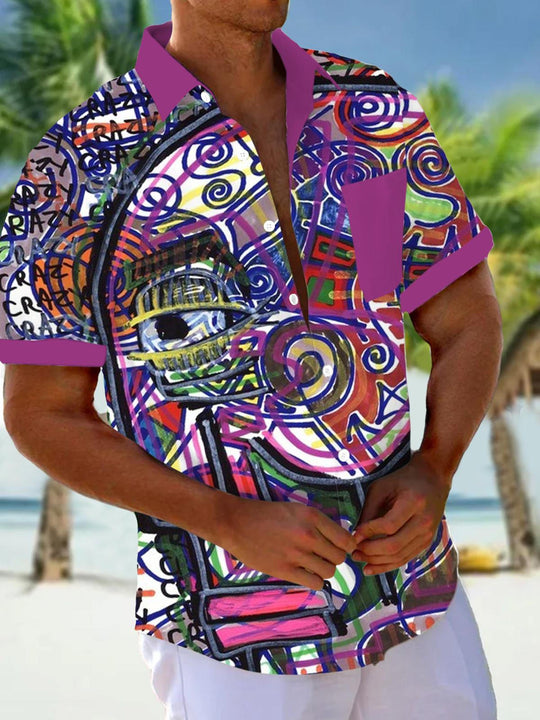 Men abstract print short sleeve shirt front view