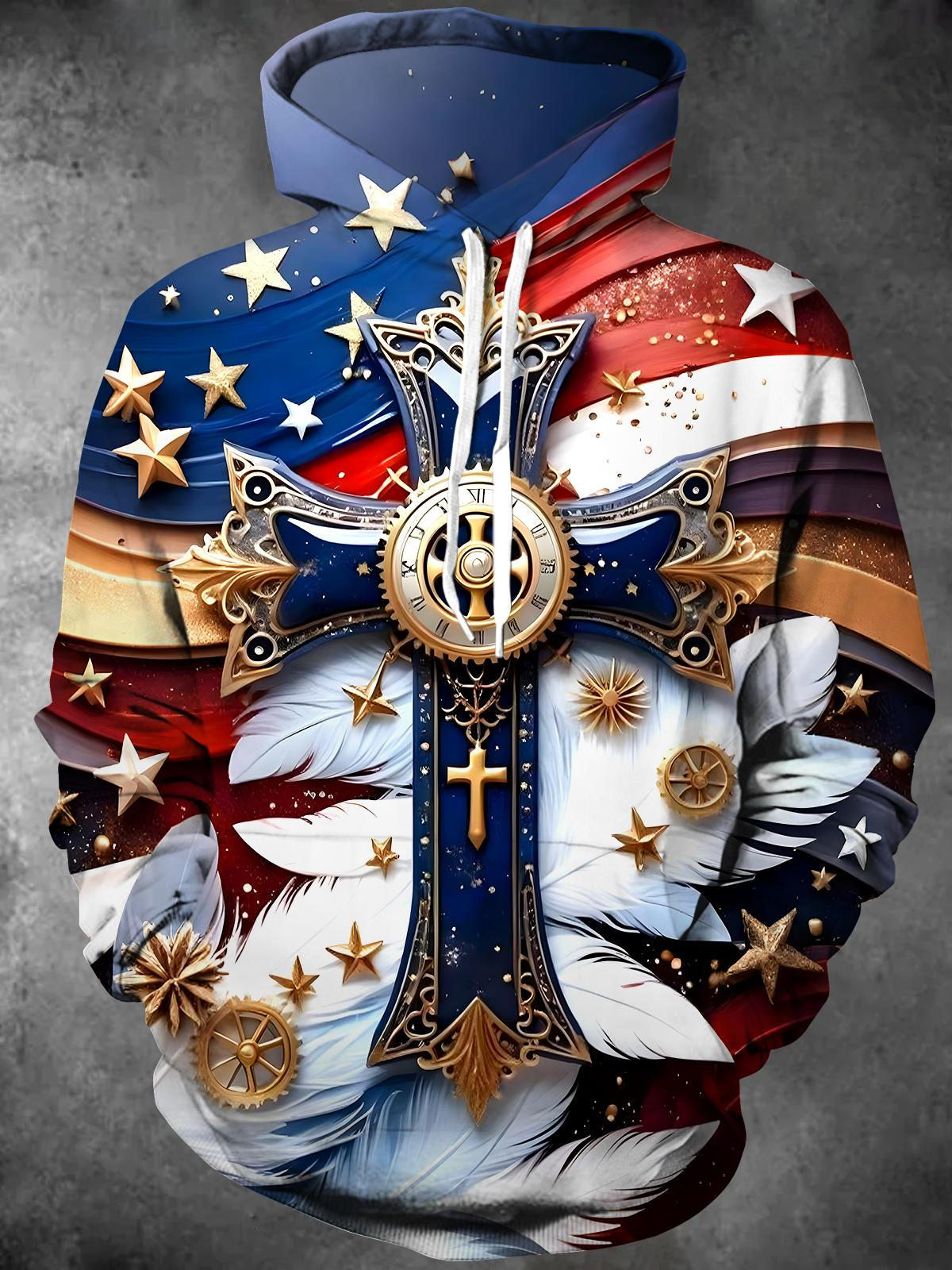 Cross Long Sleeve Hooded Pocket Men's Top