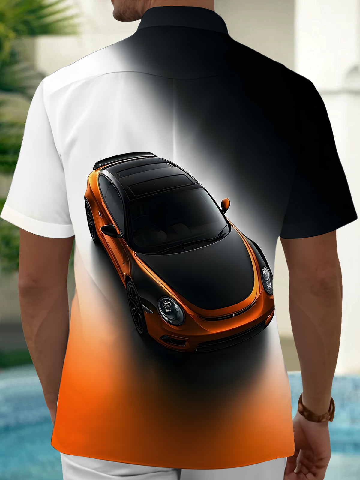 Car gradient print Men's Pocket Short Sleeve Shirts