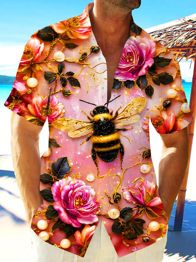 Men's short sleeve floral shirt front view