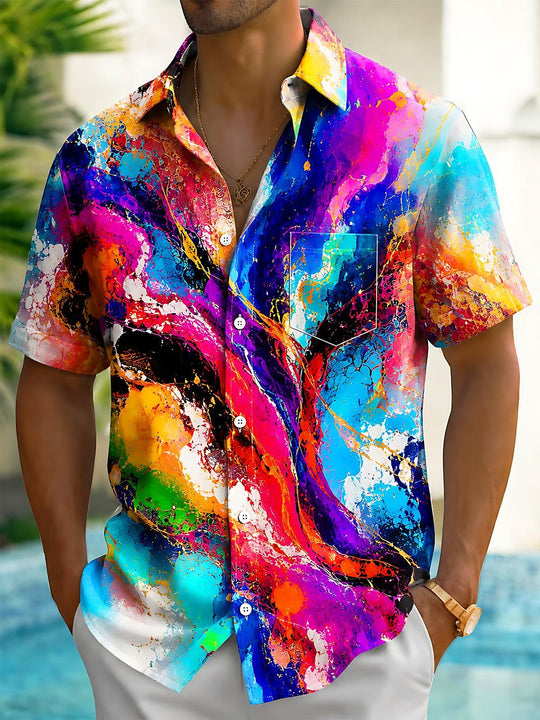 Colorful Abstract Fluid Tie-Dye Art Men's Pocket Short Sleeve Shirts