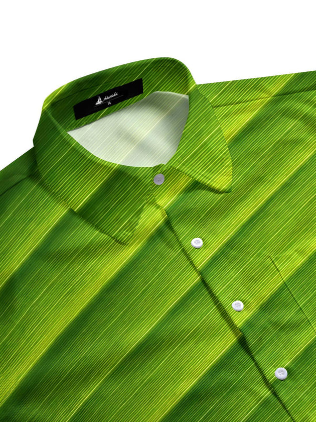Men's green leaf print half sleeve shirt side view