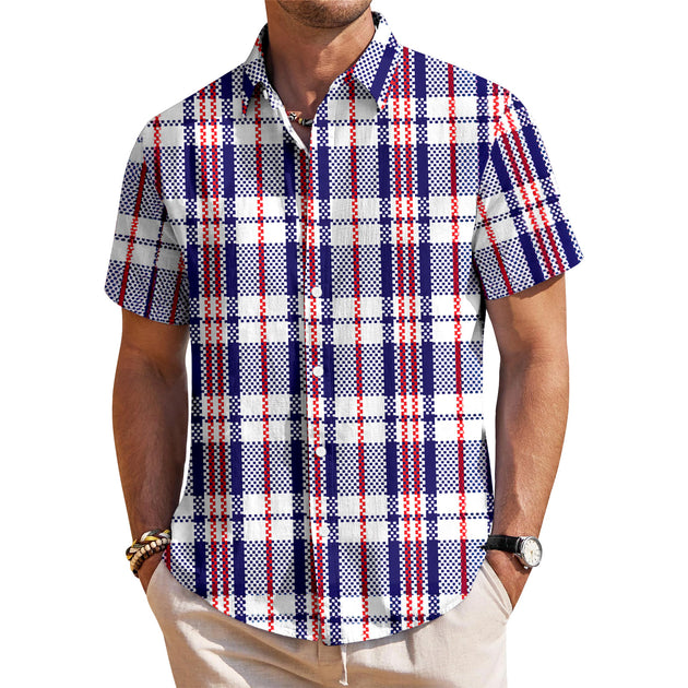 Patriotic Button Down Shirts for Men US Flag Short Sleeve Stars and Stripes Shirts Fashion Tops for Travel noble