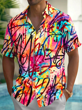 Colorful Tie-Dye Abstract Art Men's Pocket Short Sleeve Shirts