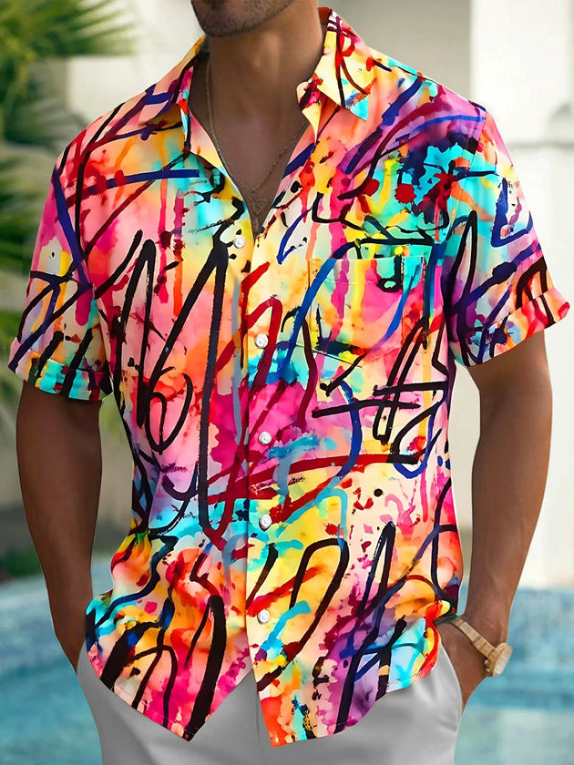 Colorful Tie-Dye Abstract Art Men's Pocket Short Sleeve Shirts