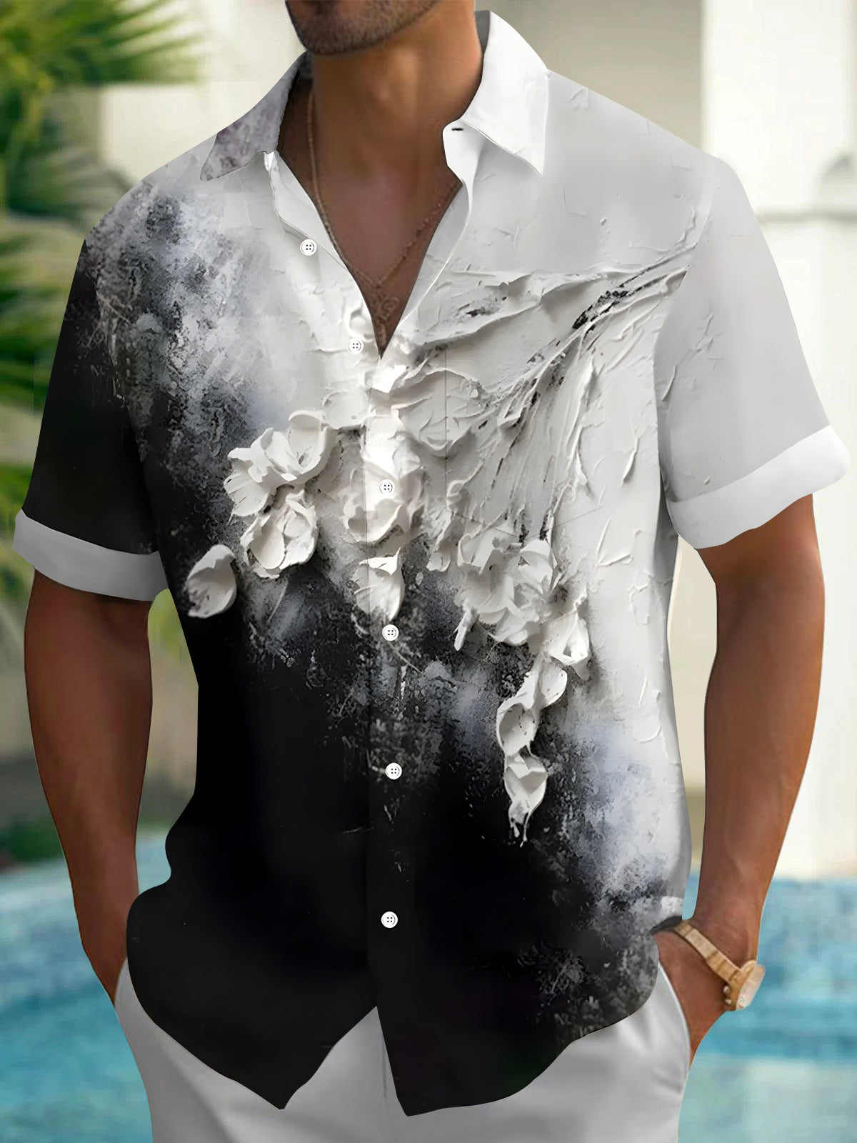 Floral Men's Pocket Short Sleeve Shirts