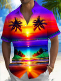 Hawaiian Coconut Tree Print Men's Pocket Short Sleeve Shirts