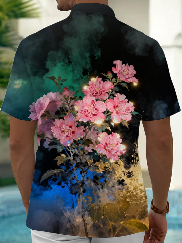 men's floral print short sleeve pocket shirt back view